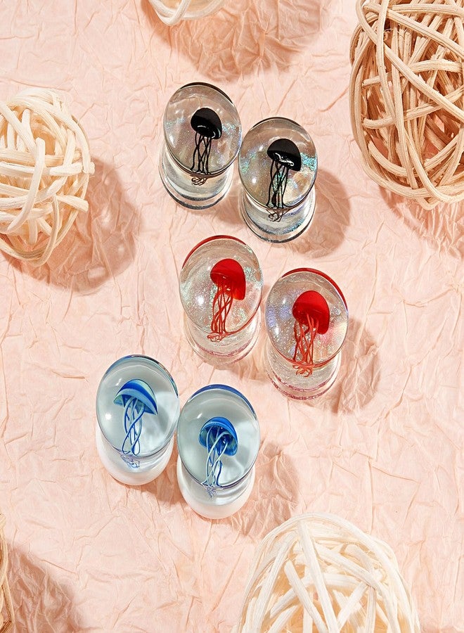 Qmcandy 6pcs Glass Jellyfish Ear Plugs Stretching Piercing Tunnels for Ear Gauges 0g-5/8 inch (B 9/16"(14mm)) - Image 4
